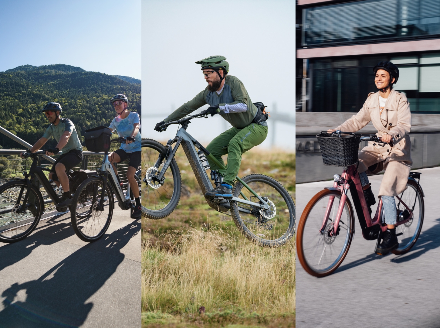 Cube E-Bike Kategorien Actionfotos von Radfahrern mit Cube E-Bikes