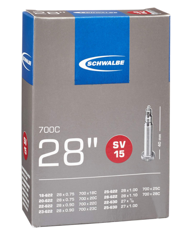 Schwalbe chambre à air 28" SV 15 valve longue 40mm Schwalbe chambre à air 28" SV 15 valve longue 40mm